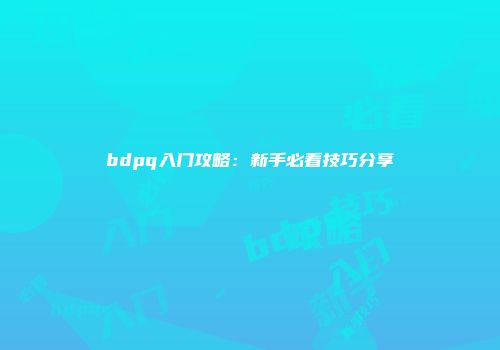 bdpq入门攻略：新手必看技巧分享