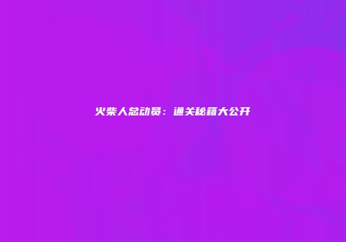 火柴人总动员：通关秘籍大公开
