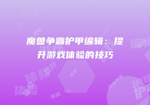 魔兽争霸护甲编辑：提升游戏体验的技巧