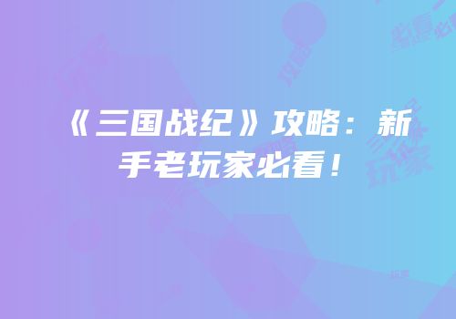 《三国战纪》攻略：新手老玩家必看！