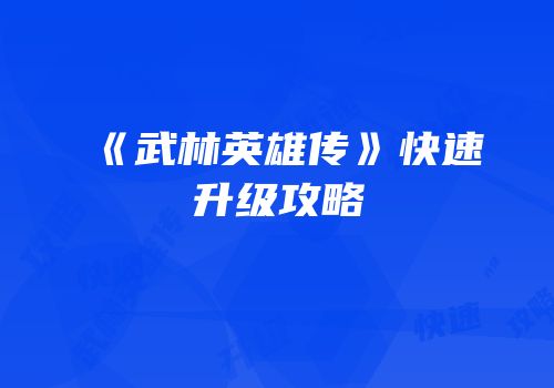 《武林英雄传》快速升级攻略