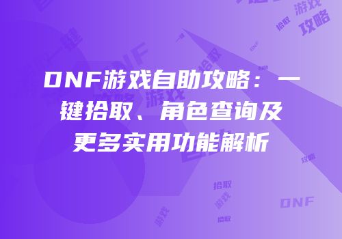 DNF游戏自助攻略：一键拾取、角色查询及更多实用功能解析