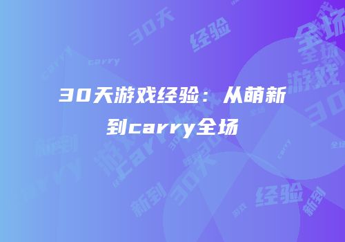 30天游戏经验：从萌新到carry全场