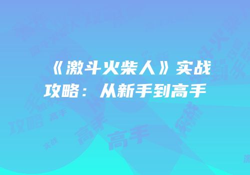 《激斗火柴人》实战攻略：从新手到高手