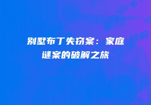 别墅布丁失窃案：家庭谜案的破解之旅