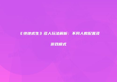 《绝地求生》多人玩法解析：不同人数配置及游戏模式
