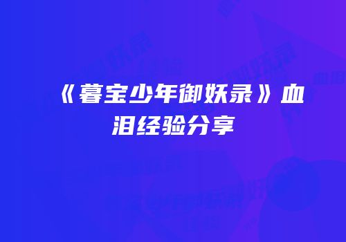 《暮宝少年御妖录》血泪经验分享