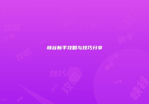 峡谷新手攻略与技巧分享