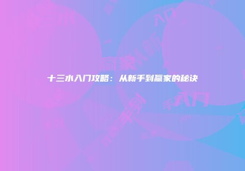 十三水入门攻略：从新手到赢家的秘诀