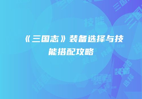 《三国志》装备选择与技能搭配攻略