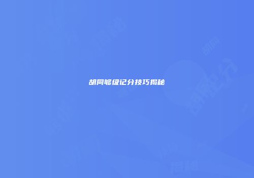 胡同够级记分技巧揭秘