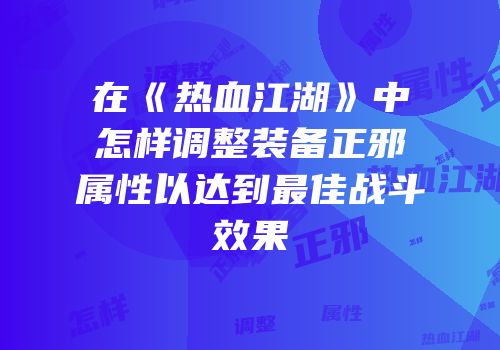 在《热血江湖》中怎样调整装备正邪属性以达到最佳战斗效果