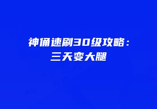 神俑速刷30级攻略：三天变大腿