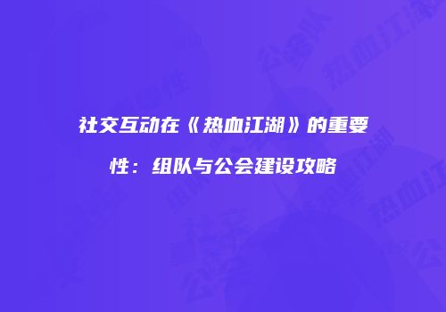 社交互动在《热血江湖》的重要性：组队与公会建设攻略