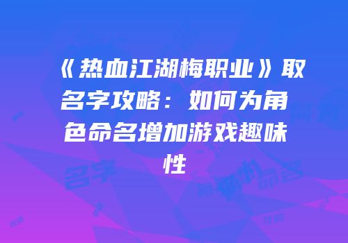 《热血江湖梅职业》取名字攻略：如何为角色命名增加游戏趣味性