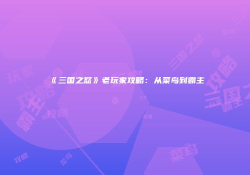 《三国之怒》老玩家攻略：从菜鸟到霸主