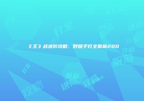 《王》战进阶攻略：野路子打全服前200