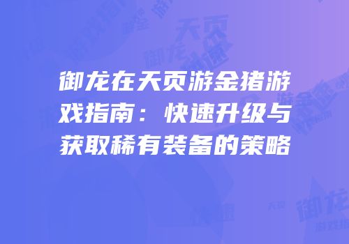 御龙在天页游金猪游戏指南：快速升级与获取稀有装备的策略