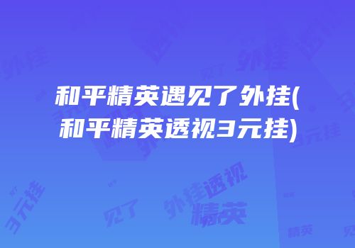 和平精英遇见了外挂(和平精英透视3元挂)