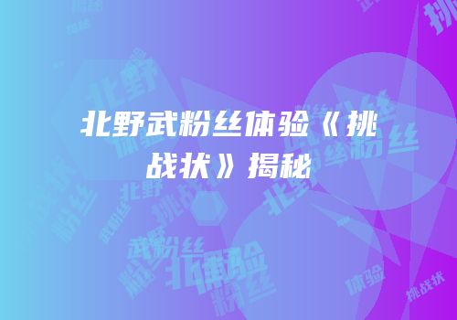 北野武粉丝体验《挑战状》揭秘