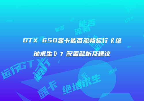 GTX 650显卡能否流畅运行《绝地求生》？配置解析及建议