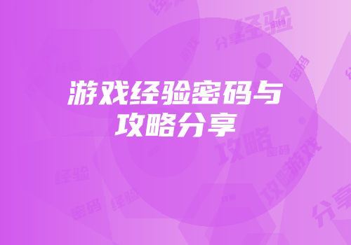 游戏经验密码与攻略分享