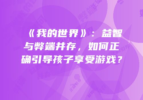 《我的世界》：益智与弊端并存，如何正确引导孩子享受游戏？