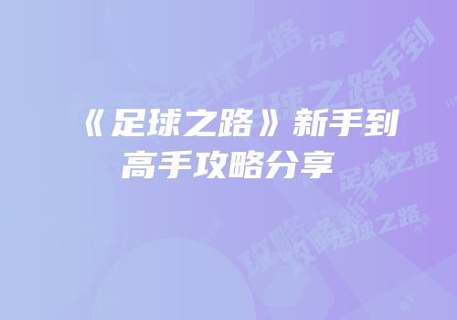 《足球之路》新手到高手攻略分享
