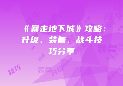 《暴走地下城》攻略：升级、装备、战斗技巧分享