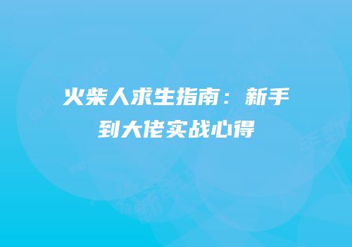 火柴人求生指南：新手到大佬实战心得