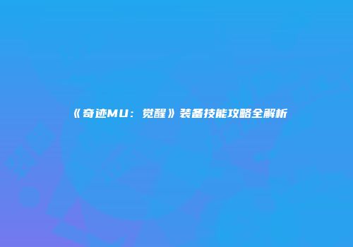 《奇迹MU:觉醒》装备技能攻略全解析