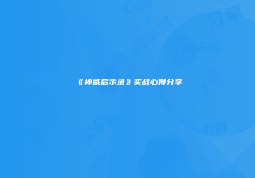 《神威启示录》实战心得分享