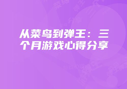 从菜鸟到弹王：三个月游戏心得分享