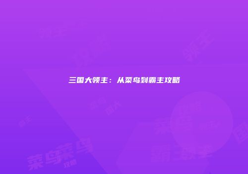 三国大领主：从菜鸟到霸主攻略