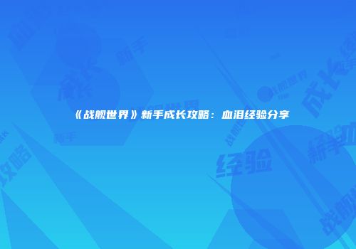 《战舰世界》新手成长攻略：血泪经验分享