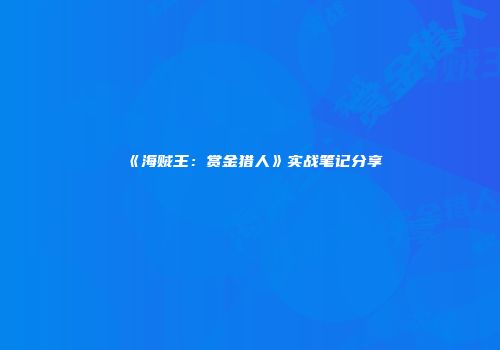 《海贼王：赏金猎人》实战笔记分享