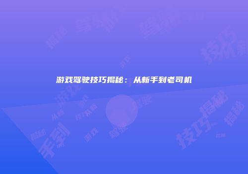 游戏驾驶技巧揭秘：从新手到老司机