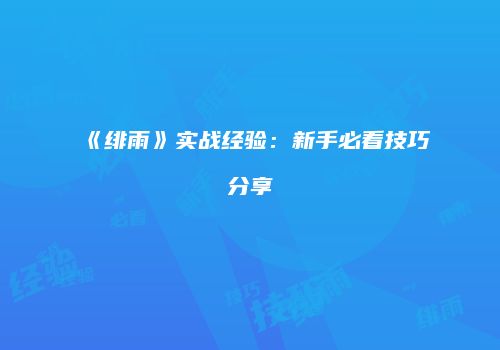 《绯雨》实战经验：新手必看技巧分享