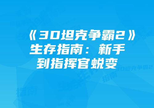 《3D坦克争霸2》生存指南：新手到指挥官蜕变