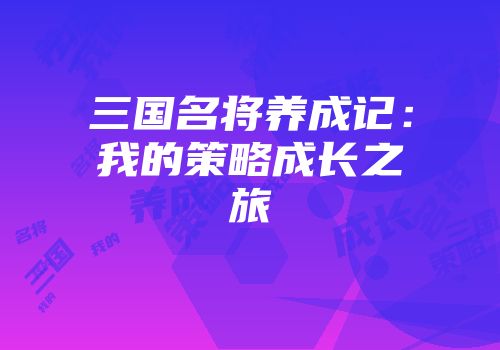 三国名将养成记：我的策略成长之旅