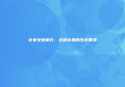 北宋女侠谢氏：豆腐坊里的生存智慧