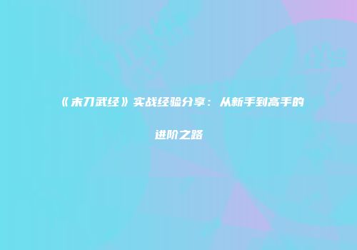 《末刀武经》实战经验分享：从新手到高手的进阶之路