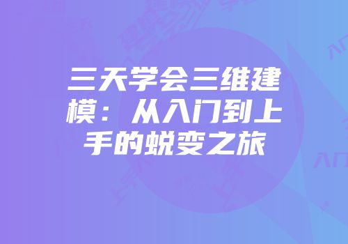 三天学会三维建模：从入门到上手的蜕变之旅
