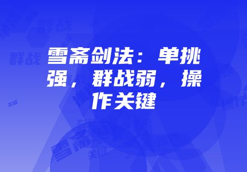 雪斋剑法：单挑强，群战弱，操作关键