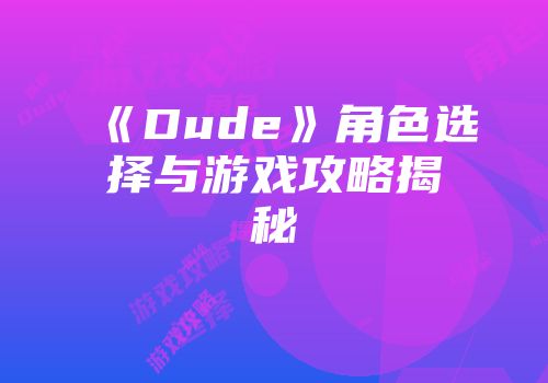 《Dude》角色选择与游戏攻略揭秘