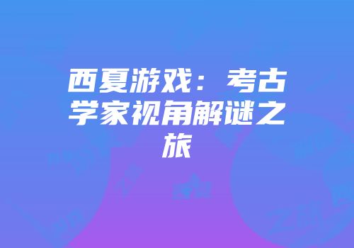 西夏游戏：考古学家视角解谜之旅