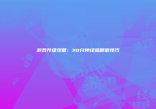 游戏升级攻略：30分钟经验翻倍技巧