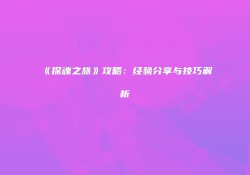 《探魂之旅》攻略：经验分享与技巧解析