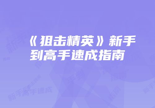 《狙击精英》新手到高手速成指南