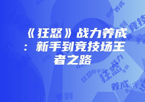 《狂怒》战力养成：新手到竞技场王者之路